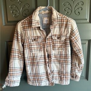 Boys GAP Cream and Tan Plaid Shirt Jacket